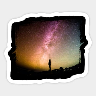 Aurora Night Sky with silhouette people Sticker